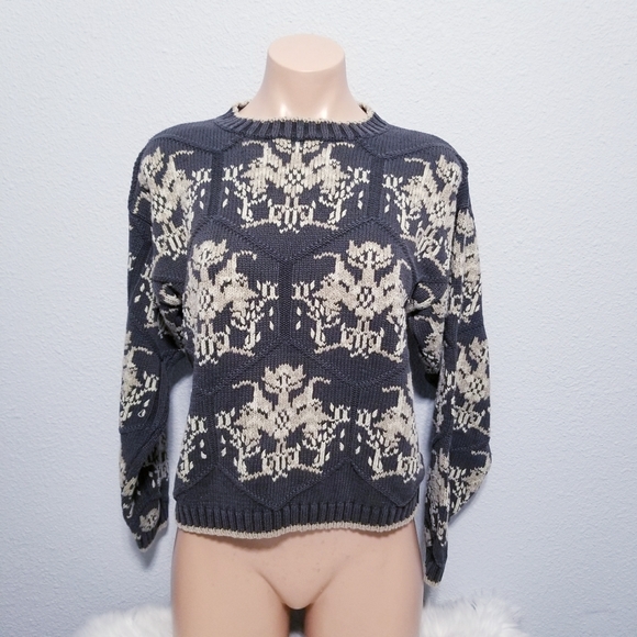 Vintage Sweaters - Vintage 80's retro COTTAGECORE print sweater